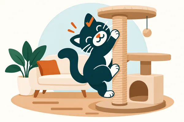 Un chat qui grimpe le long d’un arbre à chat