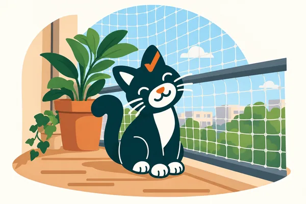 Un chat assis sur un balcon protégé par un filet