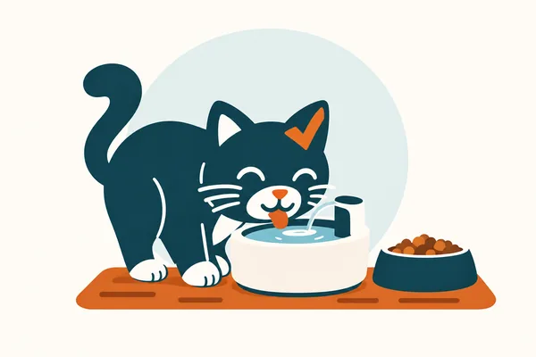 Le chat du site qui boit à une fontaine