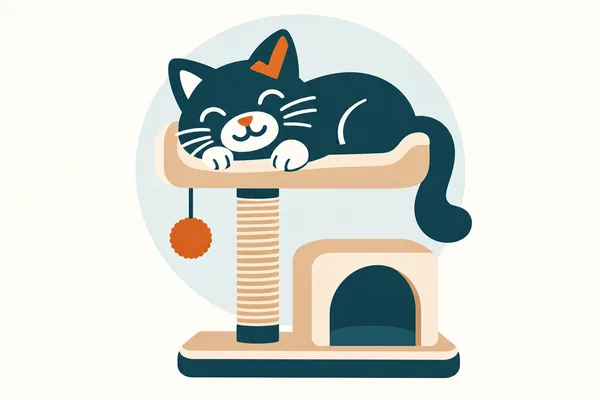 Le chat du site couché sur un arbre à chat